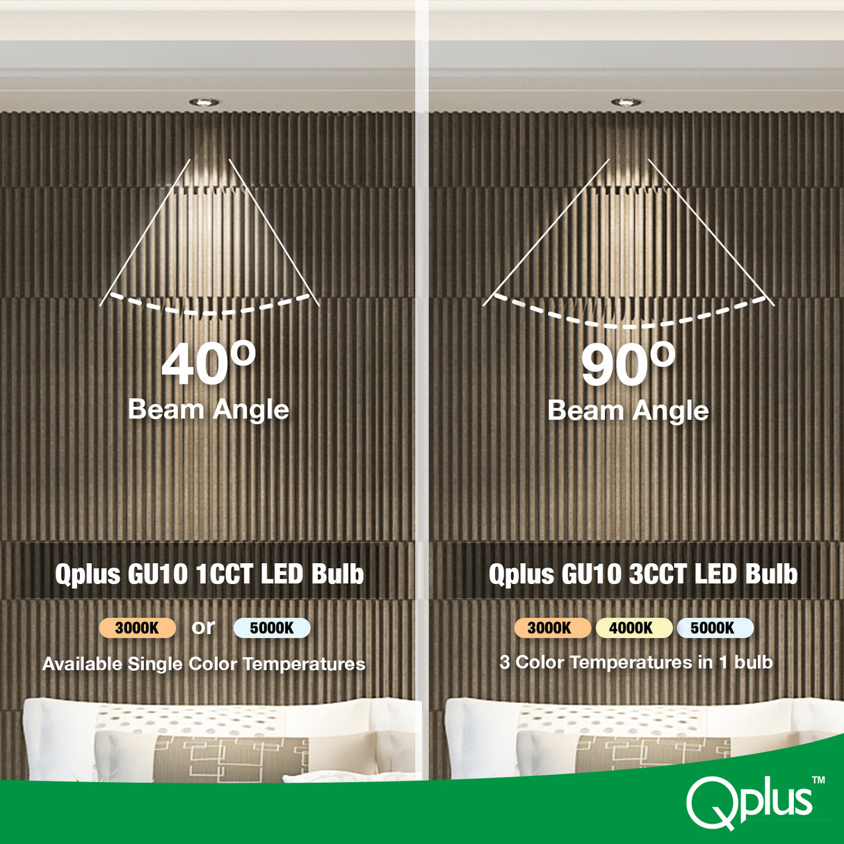 Ampoule LED QPlus GU10 sur rail, 7 W, 500 lm, 1 CCT (3 000 K/5 000 K), angle de faisceau 40°, intensité variable, certifié Energy Star, liste UL, garantie 3 ans
