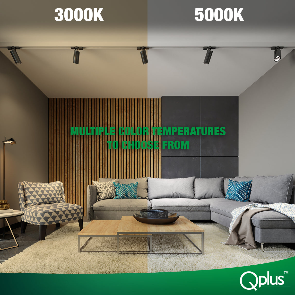 Ampoule LED QPlus GU10 sur rail, 7 W, 500 lm, 1 CCT (3 000 K/5 000 K), angle de faisceau 40°, intensité variable, certifié Energy Star, liste UL, garantie 3 ans