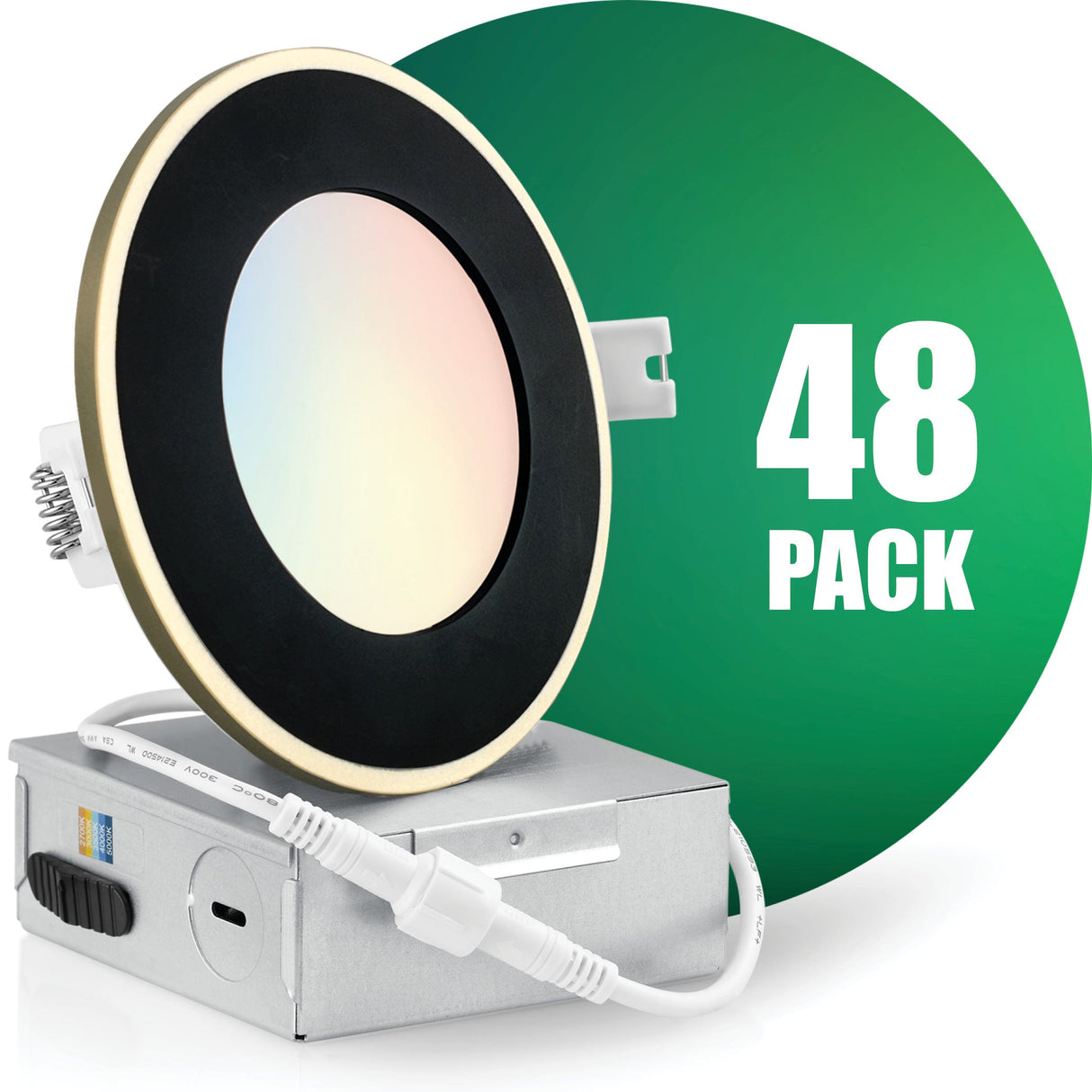 4 Inch Recessed LED Lighting, Slim, 5CCT Color Selectable, Wet Rated with EZ (4 port) Connector