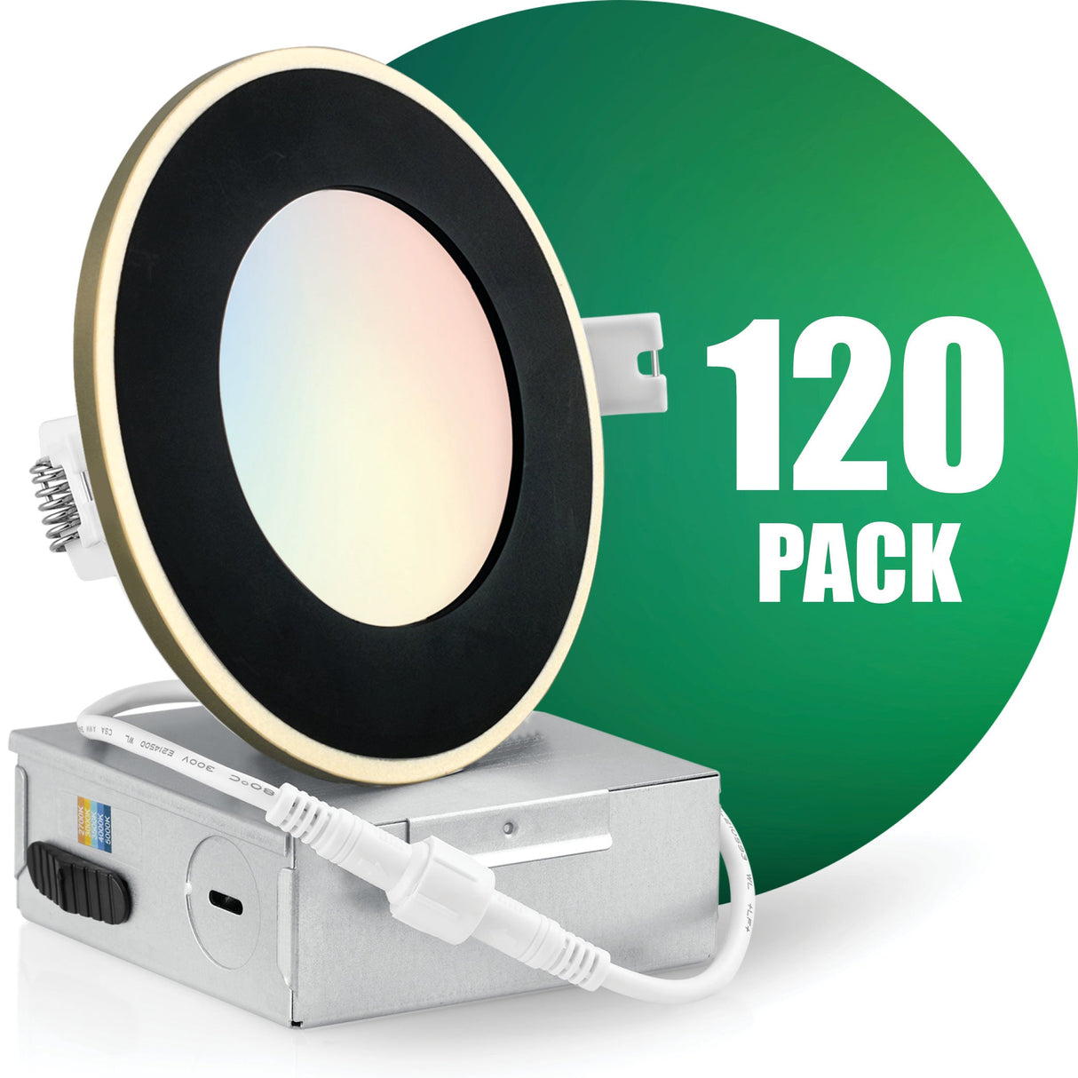 4 Inch Recessed LED Lighting, Slim, 5CCT Color Selectable, Wet Rated with EZ (4 port) Connector