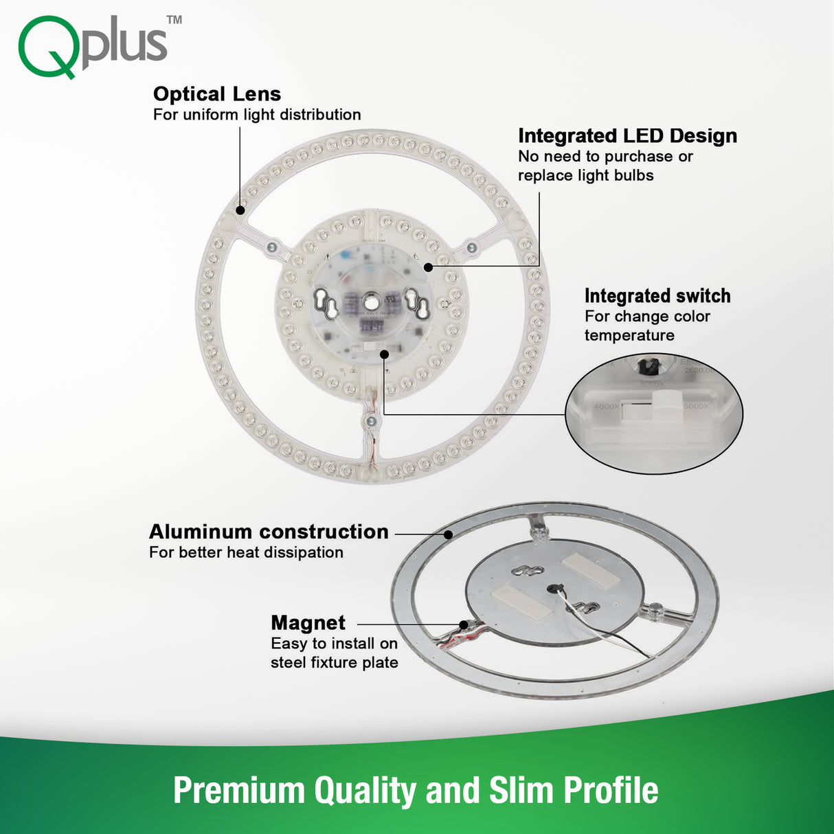 QPlus Panneau de module circulaire LED, lumière de remplacement, 12,2 pouces, 42 W, 4000 lm, 3 CCT (3000 K/4000 K/5000 K), variable, compatible avec les luminaires encastrés de 17 à 20 pouces, certifié Energy Star, répertorié UL, garantie de 5 ans