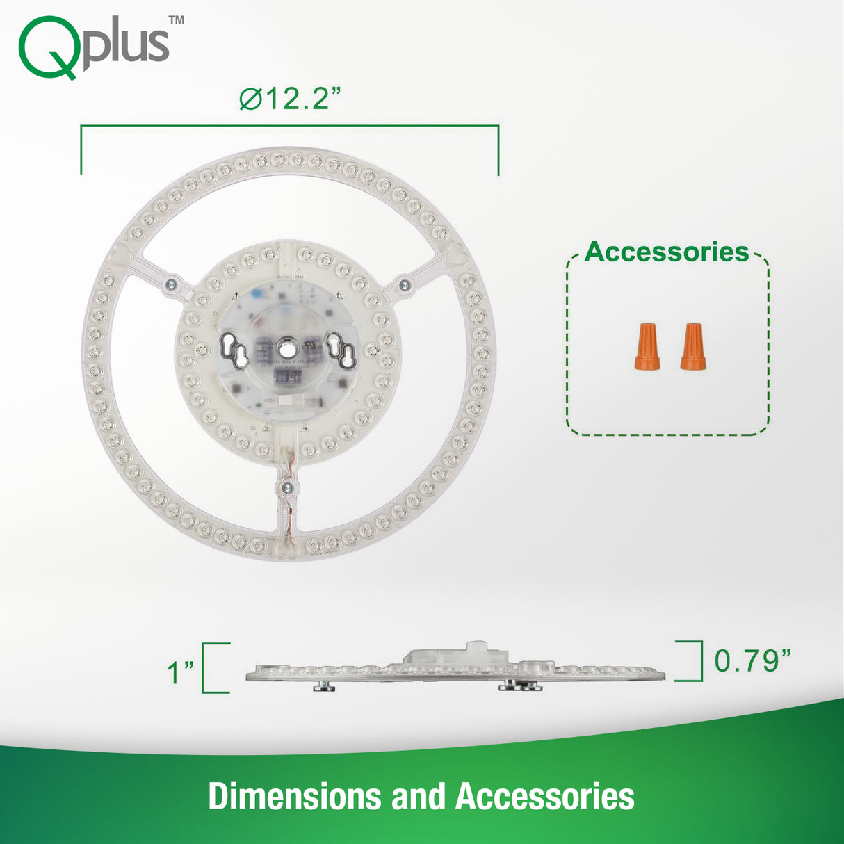 QPlus Panneau de module circulaire LED, lumière de remplacement, 12,2 pouces, 42 W, 4000 lm, 3 CCT (3000 K/4000 K/5000 K), variable, compatible avec les luminaires encastrés de 17 à 20 pouces, certifié Energy Star, répertorié UL, garantie de 5 ans