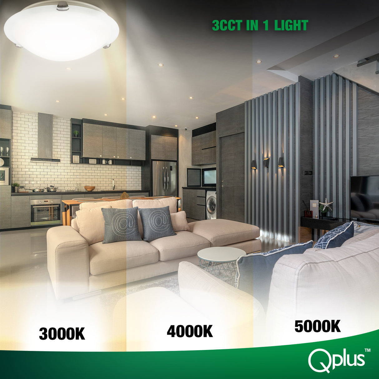 QPlus Panneau de module circulaire LED, lumière de remplacement, 12,2 pouces, 42 W, 4000 lm, 3 CCT (3000 K/4000 K/5000 K), variable, compatible avec les luminaires encastrés de 17 à 20 pouces, certifié Energy Star, répertorié UL, garantie de 5 ans