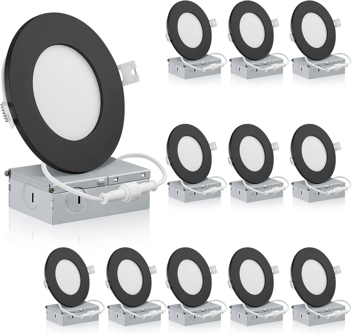 QPlus Lampe LED encastrable fine de 10,2 cm avec boîte de jonction en métal, 10 W, 750 lm, 4 CS (3 000 K/4 000 K/5 000 K/6 500 K/interrupteur), intensité variable, certifié Energy Star, répertorié ETL, classé IC, classé humide, garantie de 5 ans