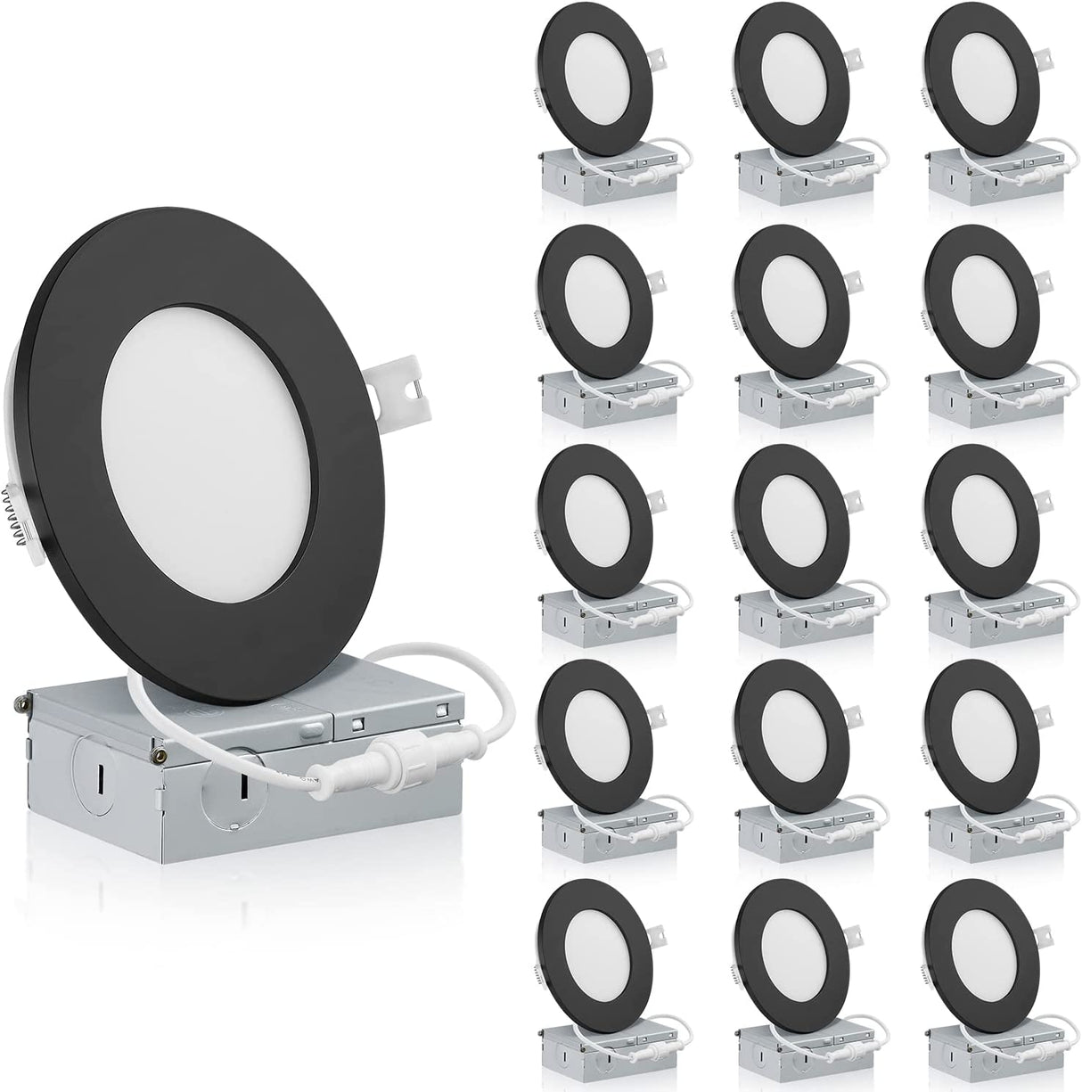 QPlus Lampe LED encastrable fine de 10,2 cm avec boîte de jonction en métal, 10 W, 750 lm, 4 CS (3 000 K/4 000 K/5 000 K/6 500 K/interrupteur), intensité variable, certifié Energy Star, répertorié ETL, classé IC, classé humide, garantie de 5 ans
