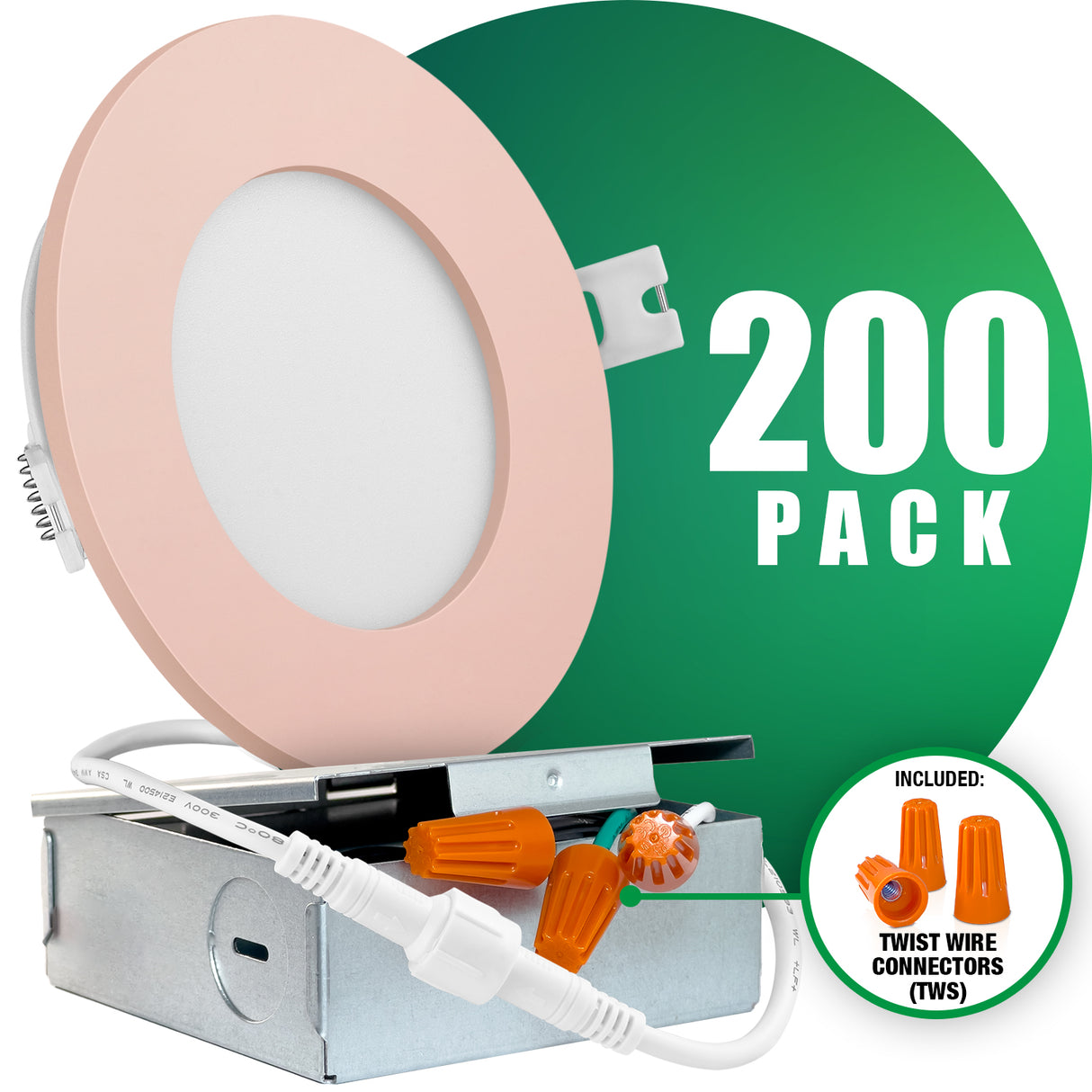 QPlus Spot LED encastrable fin de 10,2 cm avec boîte de jonction en métal, 10 W, 750 lm, CCT unique, intensité variable, certifié Energy Star, homologué ETL, classé IC, emplacement humide, garantie de 5 ans, bordure rose