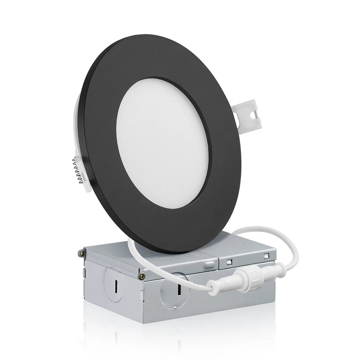 QPlus Spot LED encastrable fin de 10,2 cm avec boîte de jonction en métal, 10 W, 750 lm, CCT unique, intensité variable, certifié Energy Star, homologué ETL, classé IC, emplacement humide, garantie de 5 ans, bordure noire