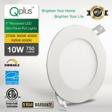 Load image into Gallery viewer, QPlus 4 Inch Slim Recessed LED Pot Lights For Dry &amp; Wet Location white trim | recessed ceiling lights | led recessed lighting | Dimmable
