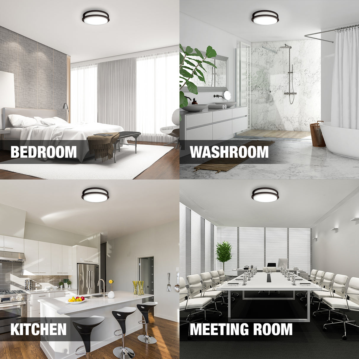 QPlus Plafonnier LED encastré 38,1 cm, double anneau 25 watts 1750 lm, intensité variable, résistant à l'humidité