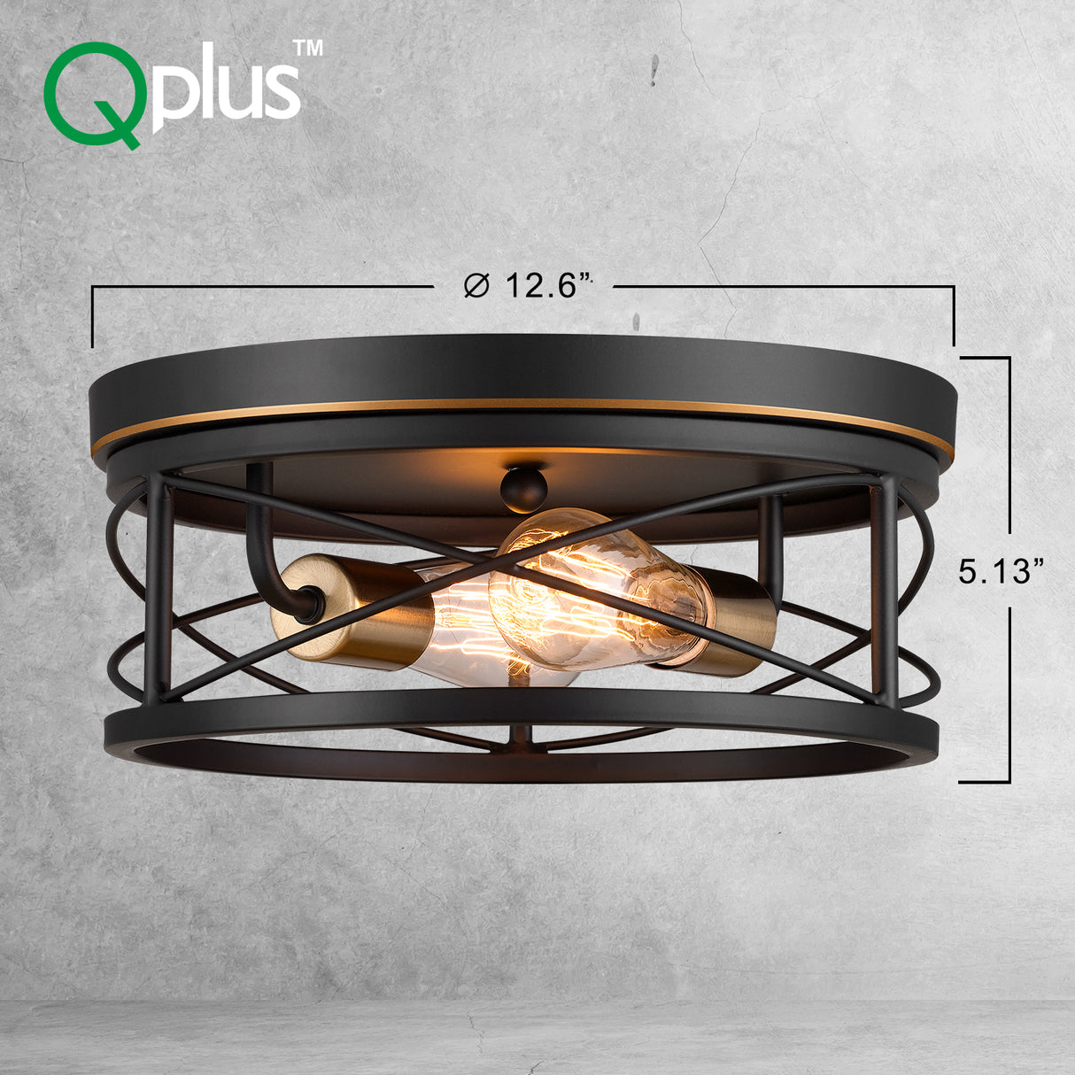 QPlus Plafonnier vintage encastré 30,5 cm avec 2 ampoules E26