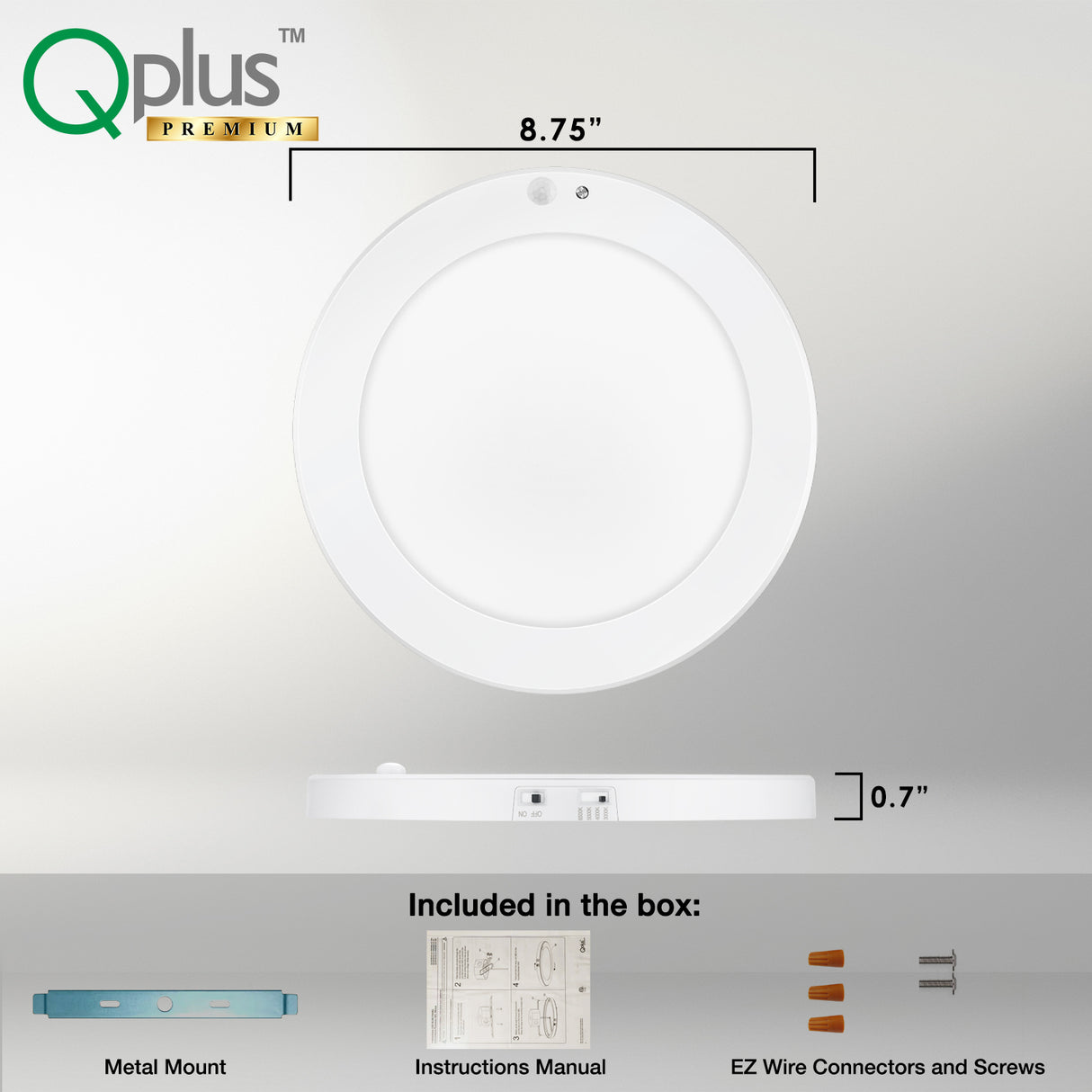 QPlus 9 pouces 4CCT réglable multi couleur température LED détecteur de mouvement encastré 16 W (blanc, argent et bronze)