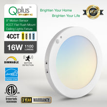 Load image into Gallery viewer, QPlus 9 Inch 4CCT Adjustable Multi Color Temperature LED Motion Sensor Flush Mount 16W (White, Silver &amp; Bronze)
