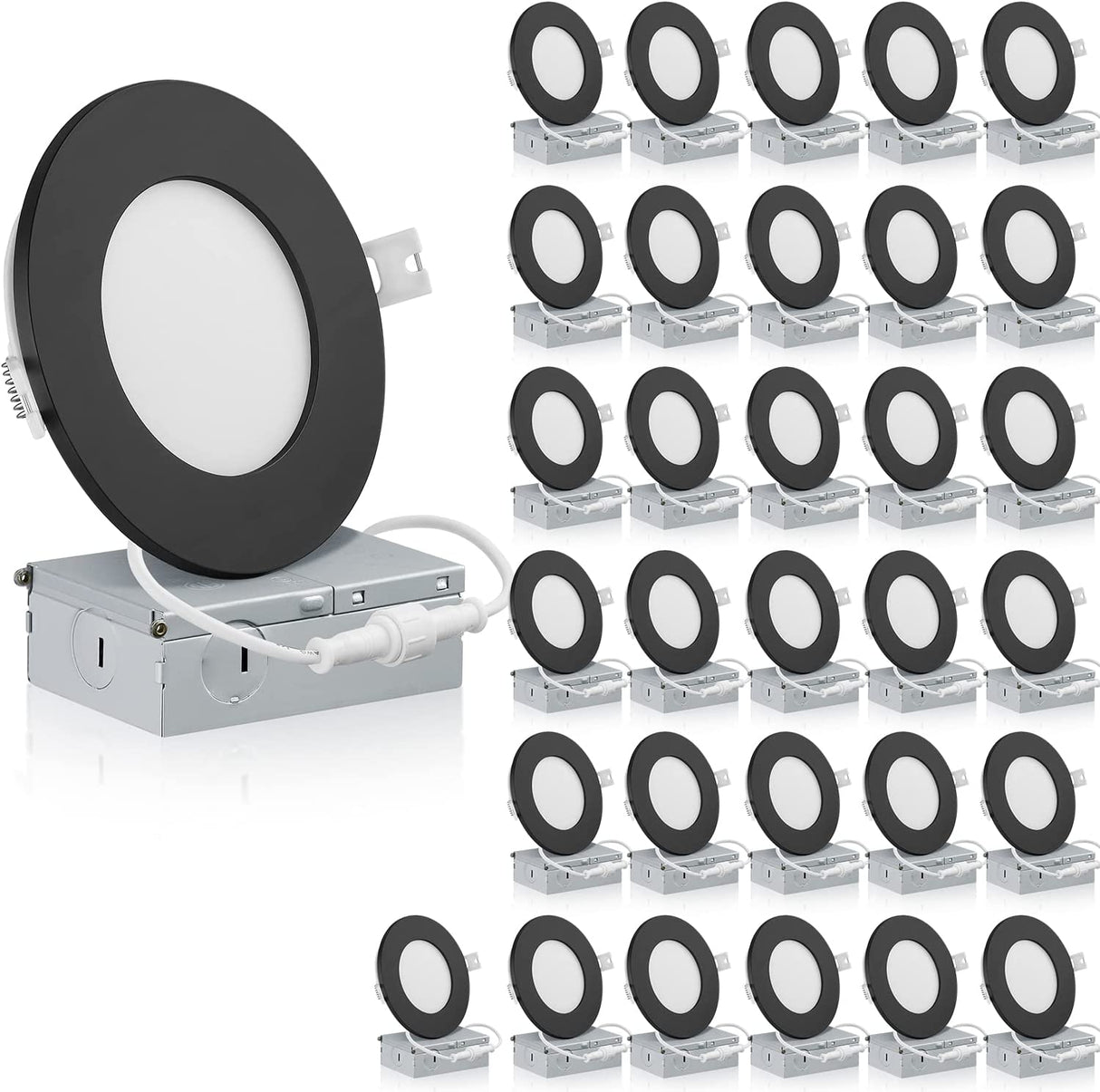 QPlus Lampe LED encastrable fine de 10,2 cm avec boîte de jonction en métal, 10 W, 750 lm, 4 CS (3 000 K/4 000 K/5 000 K/6 500 K/interrupteur), intensité variable, certifié Energy Star, répertorié ETL, classé IC, classé humide, garantie de 5 ans