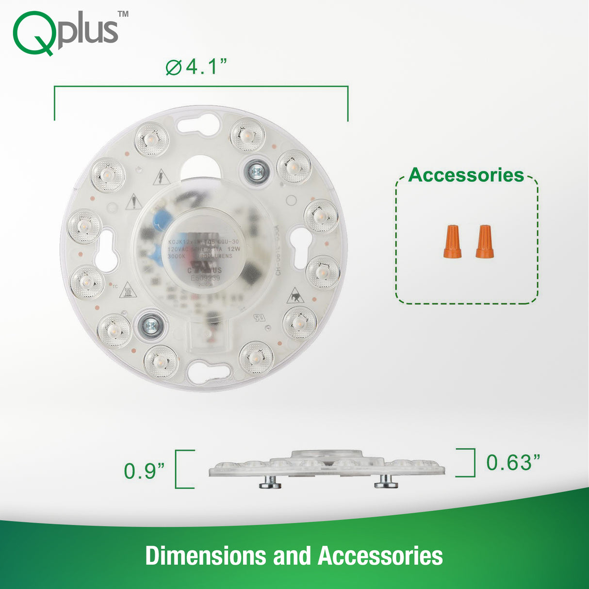 Panneau de module circulaire LED QPlus, lumière de remplacement, 4,1 pouces, 12 W, 800 lm, 1 CCT (3 000 K/4 000 K/5 000 K), intensité variable, certifié Energy Star, liste ETL, garantie 5 ans