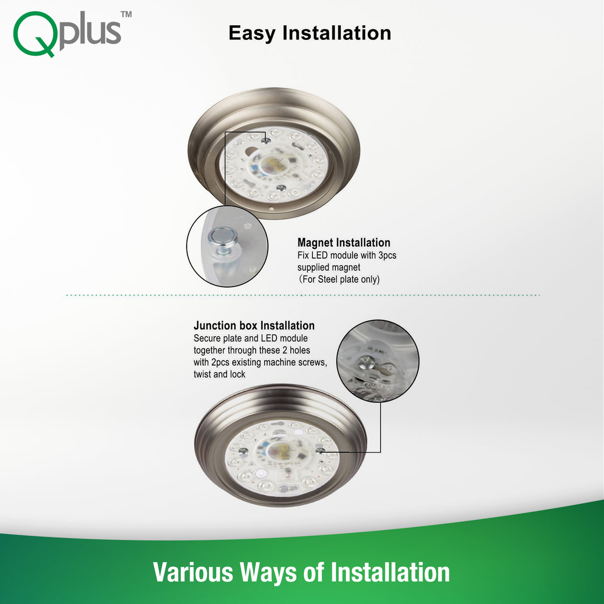 Panneau de module circulaire LED QPlus, lumière de remplacement, 4,1 pouces, 12 W, 800 lm, 1 CCT (3 000 K/4 000 K/5 000 K), intensité variable, certifié Energy Star, liste ETL, garantie 5 ans