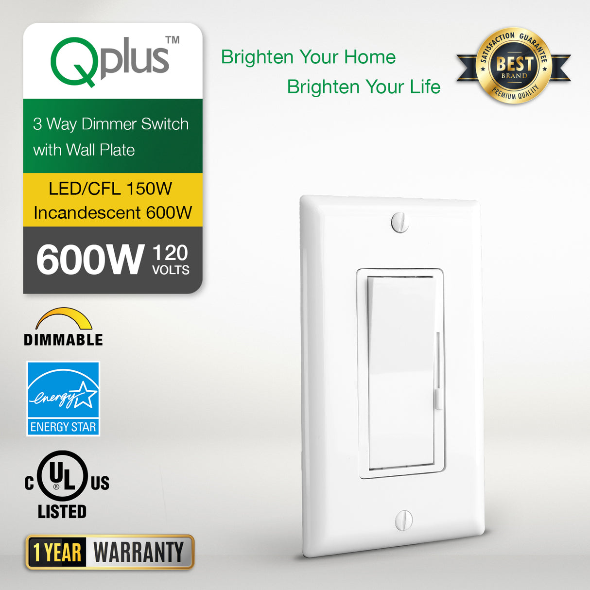 Gradateur LED 3 voies QPlus avec plaque murale - Certifié cUL et FCC