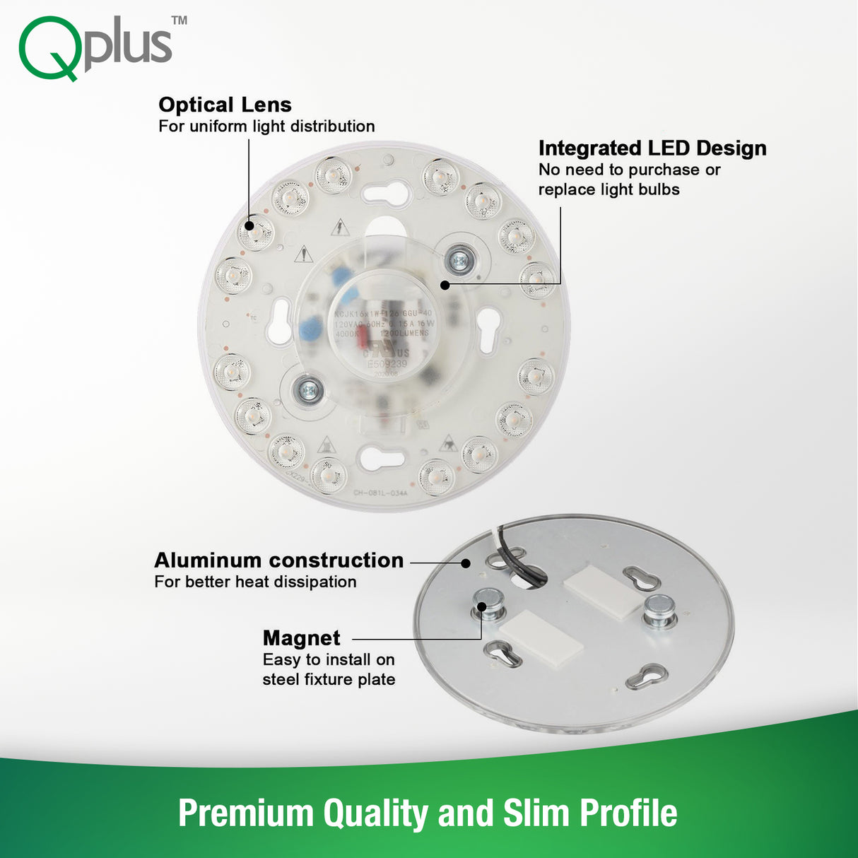 QPlus Panneau de module circulaire LED, lumière de remplacement, 5 pouces, 16 W, 1200 lm, 1 CCT (3 000 K/4 000 K/5 000 K), variable, compatible avec les luminaires encastrés de 9 à 11 pouces, certifié Energy Star, liste ETL, garantie de 5 ans