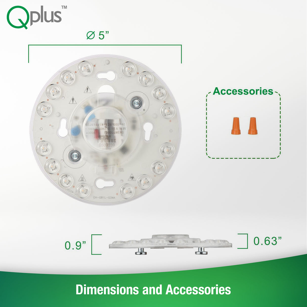 QPlus Panneau de module circulaire LED, lumière de remplacement, 5 pouces, 16 W, 1200 lm, 1 CCT (3 000 K/4 000 K/5 000 K), variable, compatible avec les luminaires encastrés de 9 à 11 pouces, certifié Energy Star, liste ETL, garantie de 5 ans