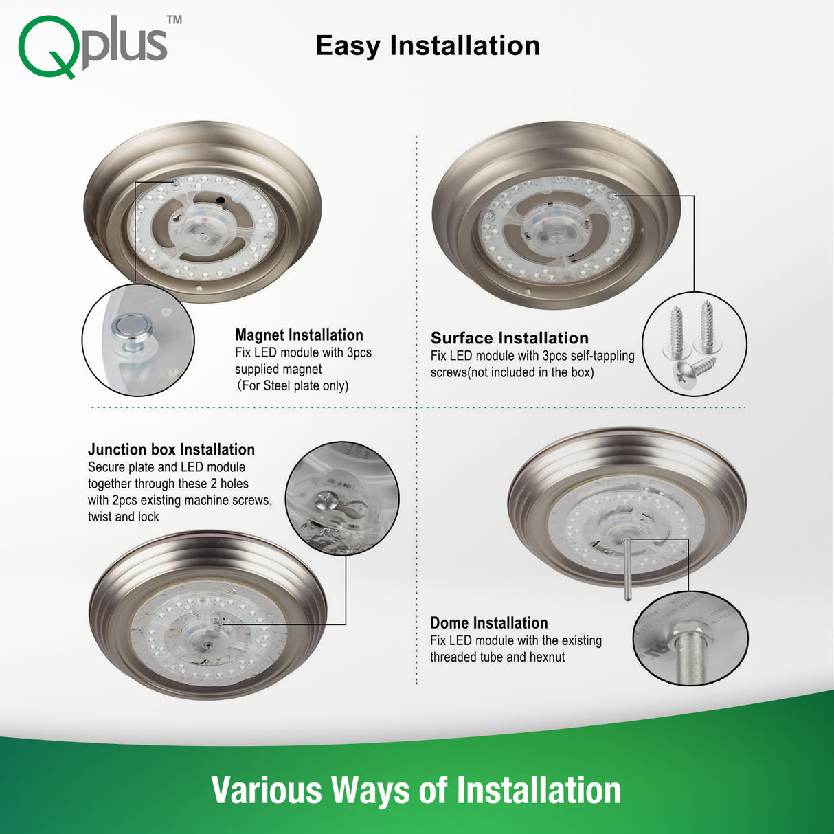 QPlus Panneau de module circulaire LED, lumière de remplacement, 9,4 pouces, 30 W, 2600 lm, 3 CCT (3 000 K/4 000 K/5 000 K), variable, compatible avec les luminaires encastrés de 14 à 16 pouces, certifié Energy Star, répertorié UL, garantie de 5 ans
