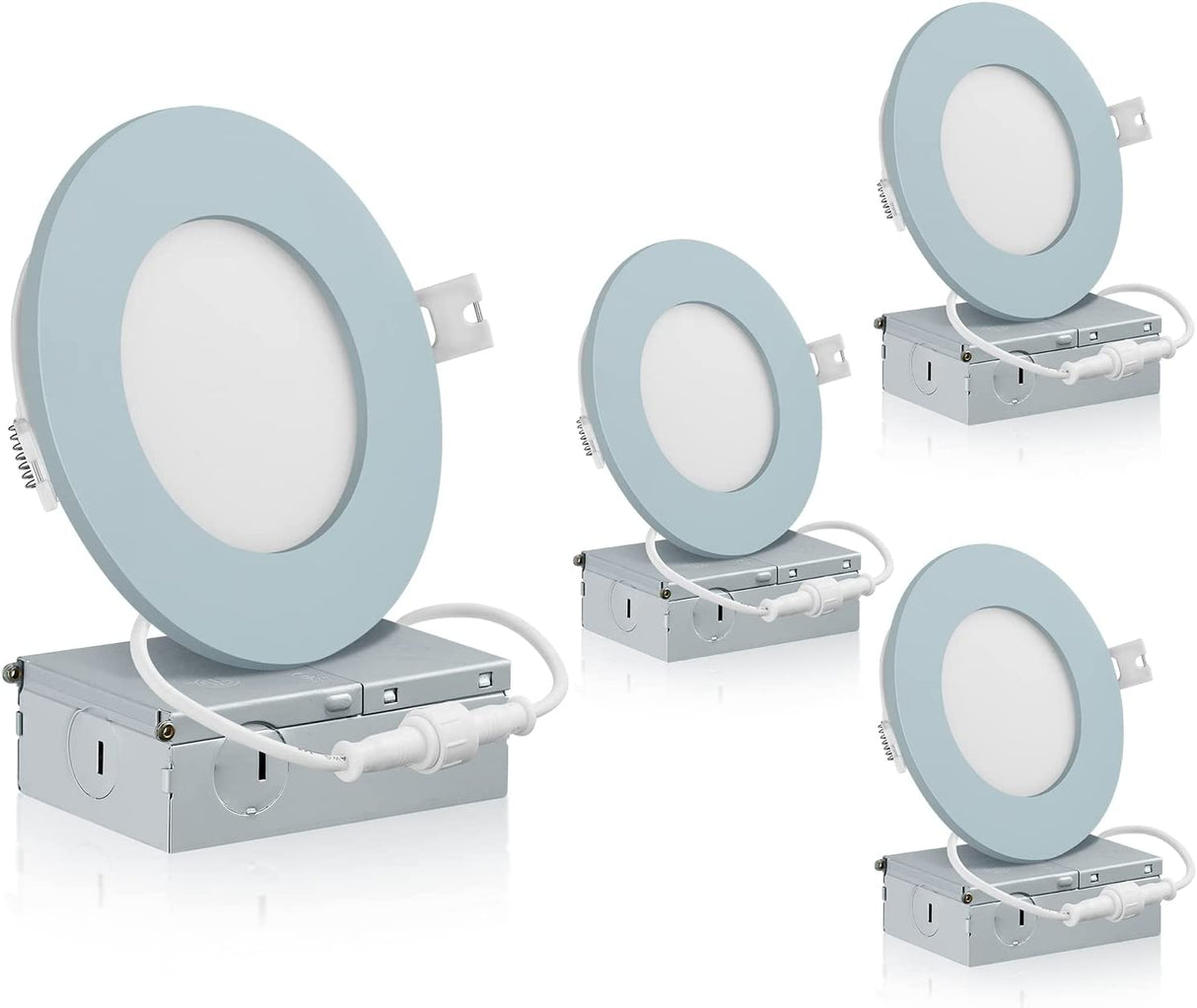 QPlus Lampe LED encastrable fine de 10,2 cm avec boîte de jonction en métal, 10 W, 750 lm, 4 CS (3 000 K/4 000 K/5 000 K/6 500 K/interrupteur), intensité variable, certifié Energy Star, répertorié ETL, classé IC, classé humide, garantie de 5 ans
