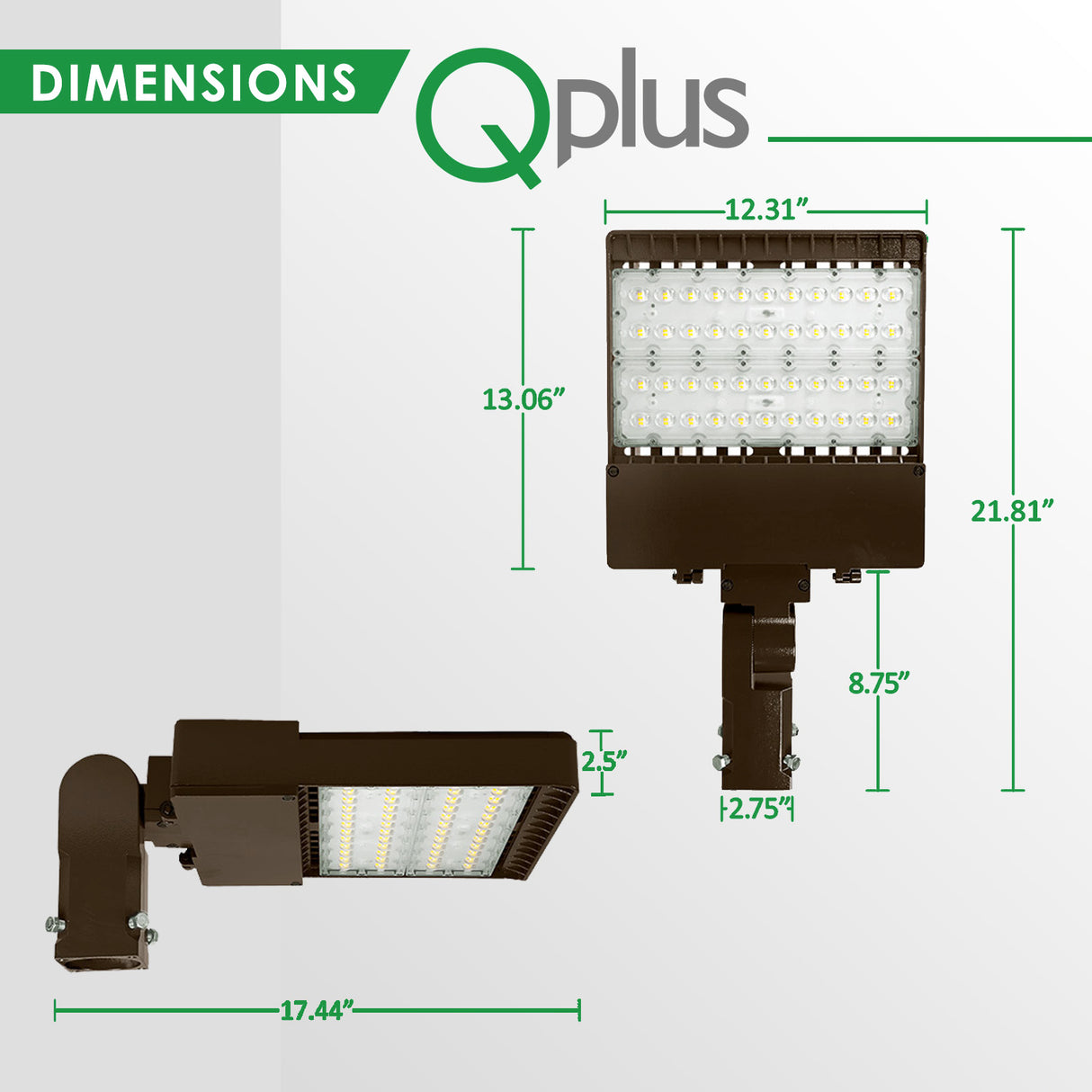 QPlus LED Parking Shoebox Luminaire sur poteau Lumière du jour Blanc 5000K en 150W, 300W et 400W