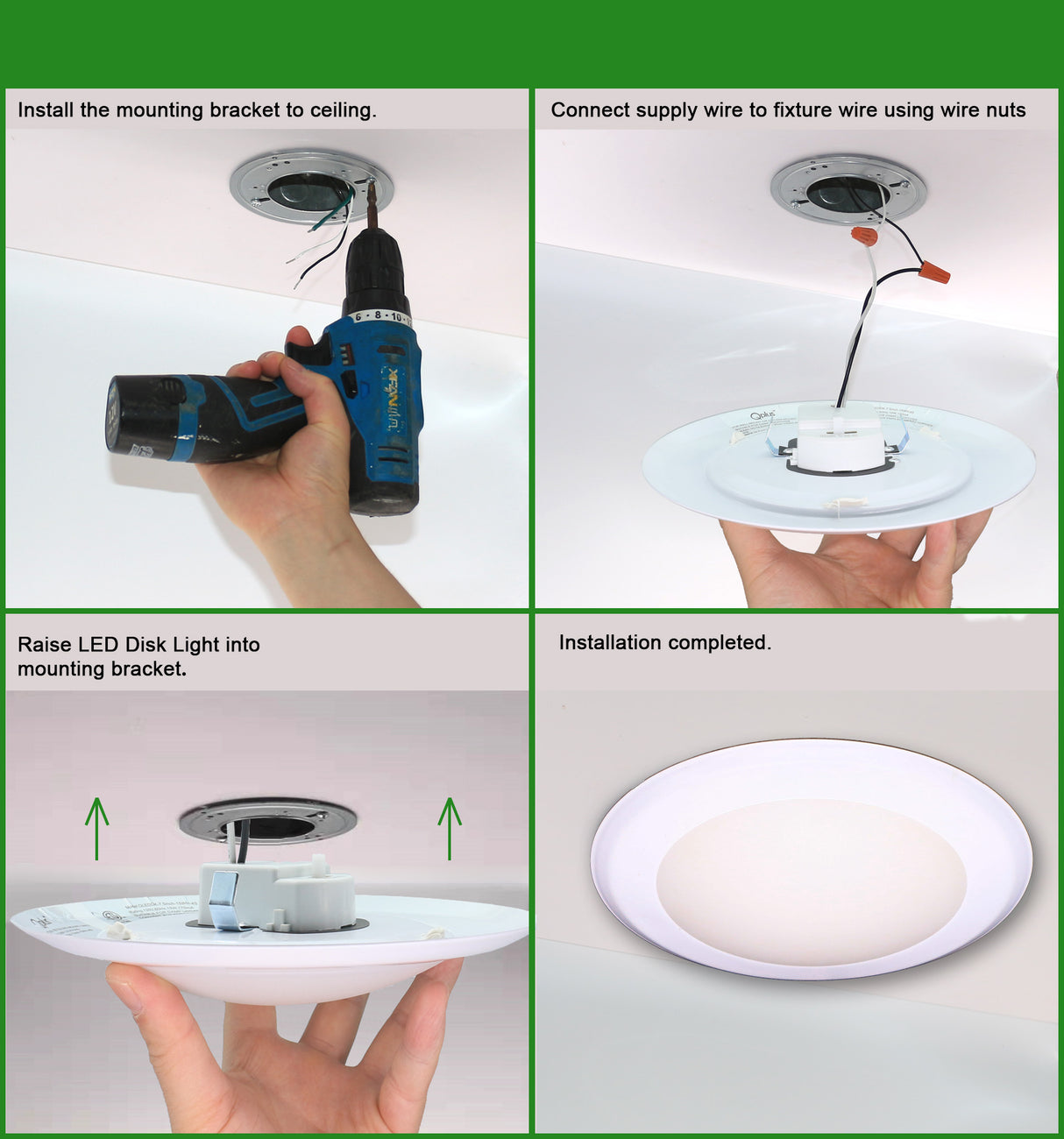 QPlus Plafonnier LED rond à intensité variable de 7,5 pouces, 15 W/1 050 lumens