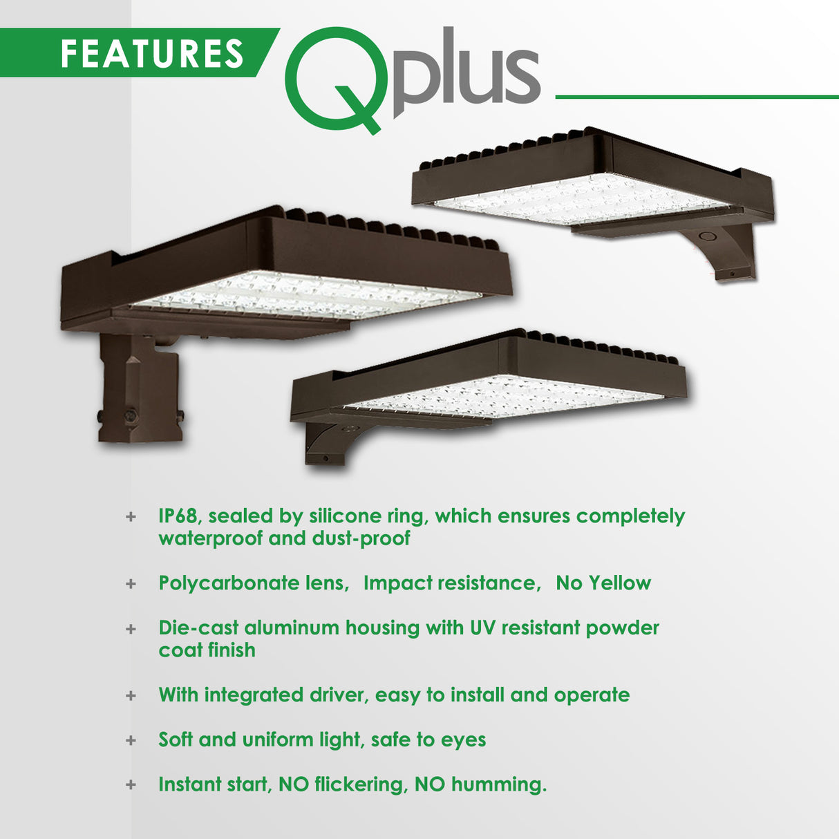 QPlus LED Parking Shoebox Luminaire sur poteau Lumière du jour Blanc 5000K en 150W, 300W et 400W