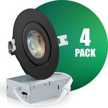 Load image into Gallery viewer, 4 Inch Recessed LED Lighting, Gimbal, 5CCT Color Selectable, Wet Rated, Black Trim
