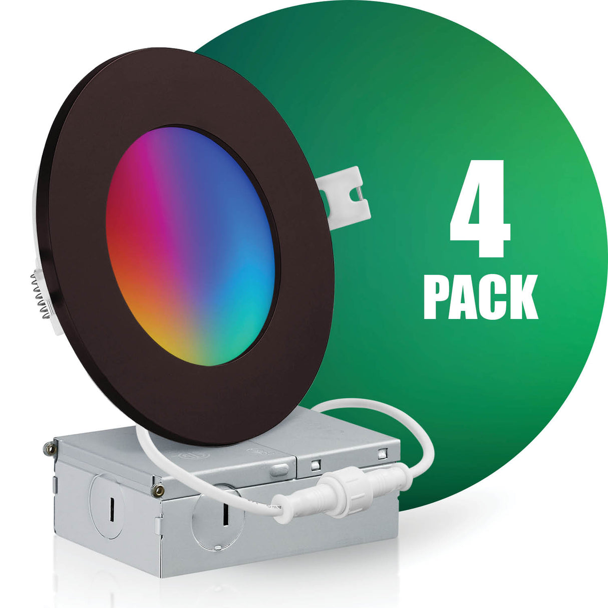 4 Inch Smart Recessed LED Lighting, Slim, WiFi-No Hub, RGB 16 Million Colors & Tunable White (2700K-6500K), Wet Rated, Works with Alexa & Google Assistant (Trims separate)