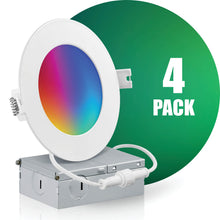 Charger l&#39;image dans la galerie, 4 Inch Smart Recessed LED Lighting, Slim, WiFi-No Hub, RGB 16 Million Colors &amp; Tunable White (2700K-6500K), Wet Rated, Works with Alexa &amp; Google Assistant
