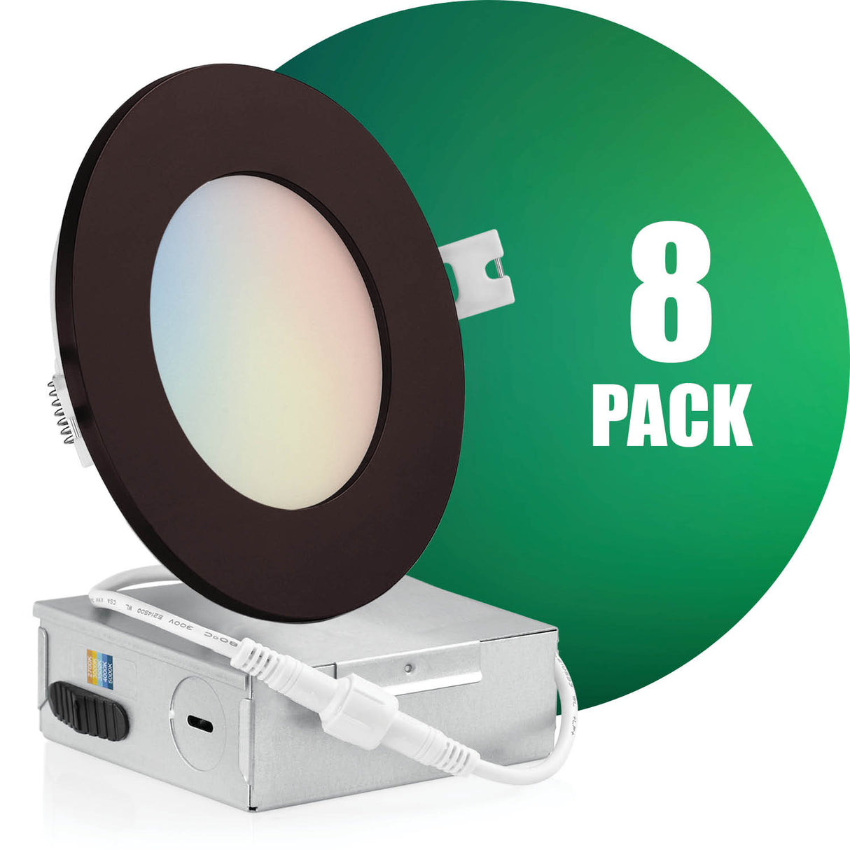 4 Inch Recessed LED Lighting, Slim, 5CCT Color Selectable, Wet Rated with EZ (4 port) Connector