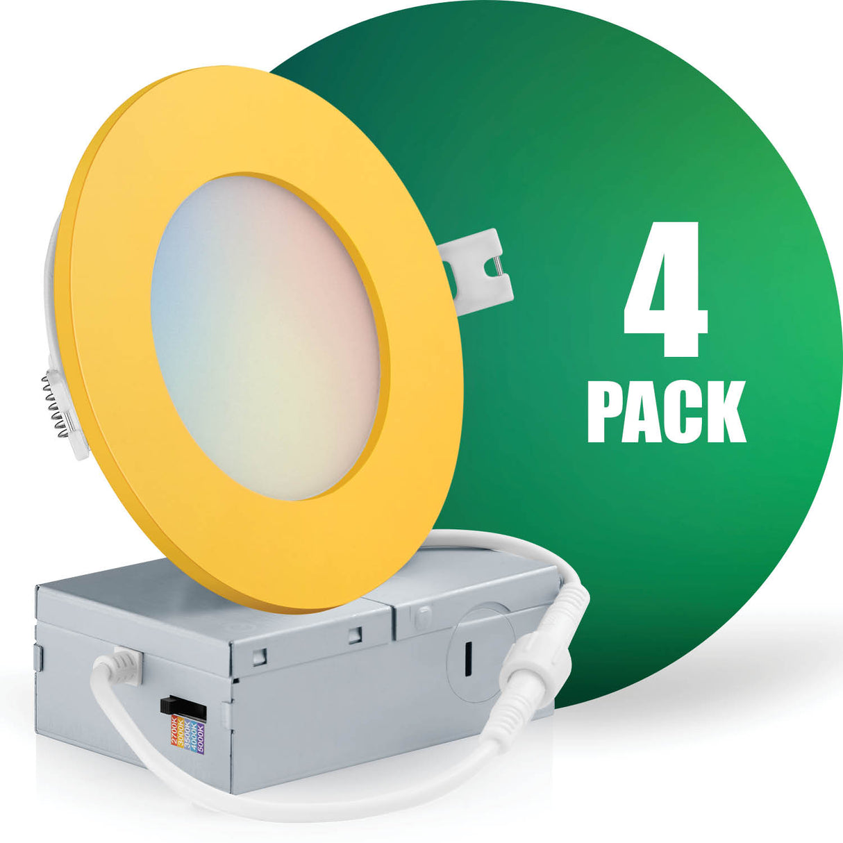 4 Inch Recessed LED Lighting, Slim, 5CCT Color Selectable, Wet Rated with EZ (4 port) Connector