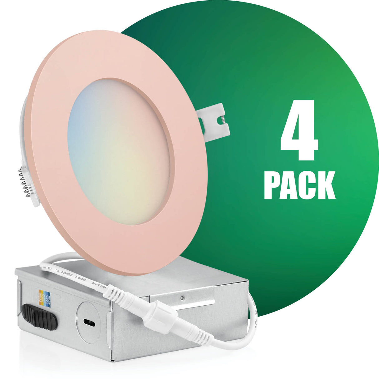 4 Inch Recessed LED Lighting, Slim, 5CCT Color Selectable, Wet Rated with EZ (4 port) Connector
