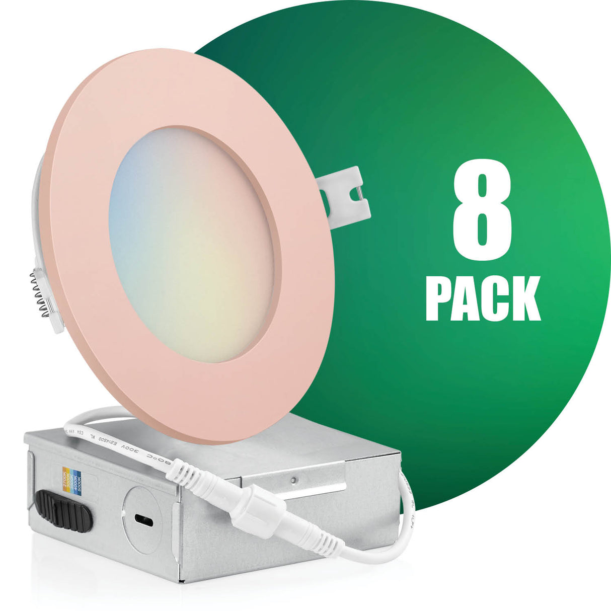 4 Inch Recessed LED Lighting, Slim, 5CCT Color Selectable, Wet Rated with EZ (4 port) Connector