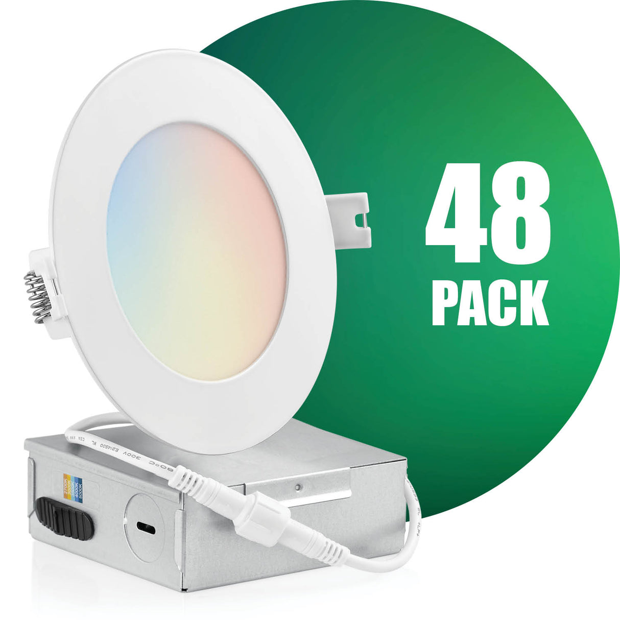 4 Inch Recessed LED Lighting, Slim, 5CCT Color Selectable, Wet Rated with EZ (4 port) Connector