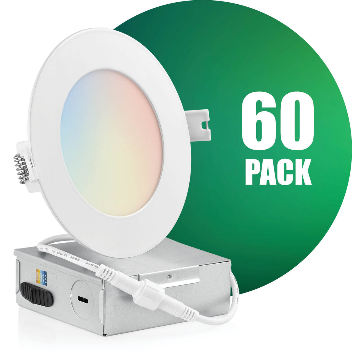 4 Inch Recessed LED Lighting, Slim, 5CCT Color Selectable, Wet Rated with EZ (4 port) Connector