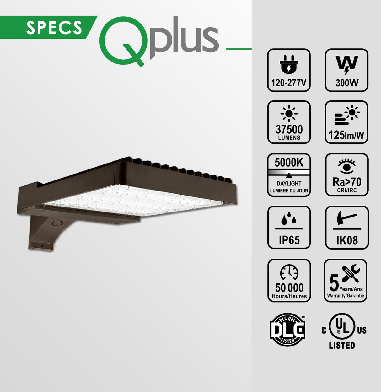 QPlus LED Parking Shoebox Luminaire sur poteau Lumière du jour Blanc 5000K en 150W, 300W et 400W