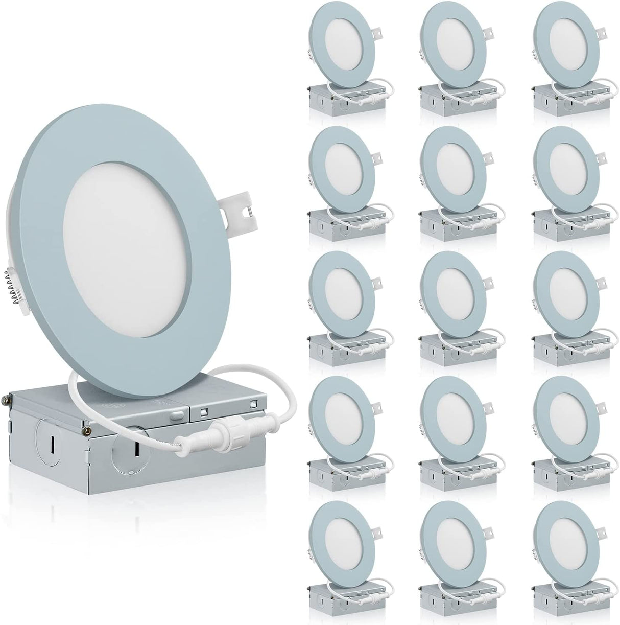 QPlus Lampe LED encastrable fine de 10,2 cm avec boîte de jonction en métal, 10 W, 750 lm, 4 CS (3 000 K/4 000 K/5 000 K/6 500 K/interrupteur), intensité variable, certifié Energy Star, répertorié ETL, classé IC, classé humide, garantie de 5 ans