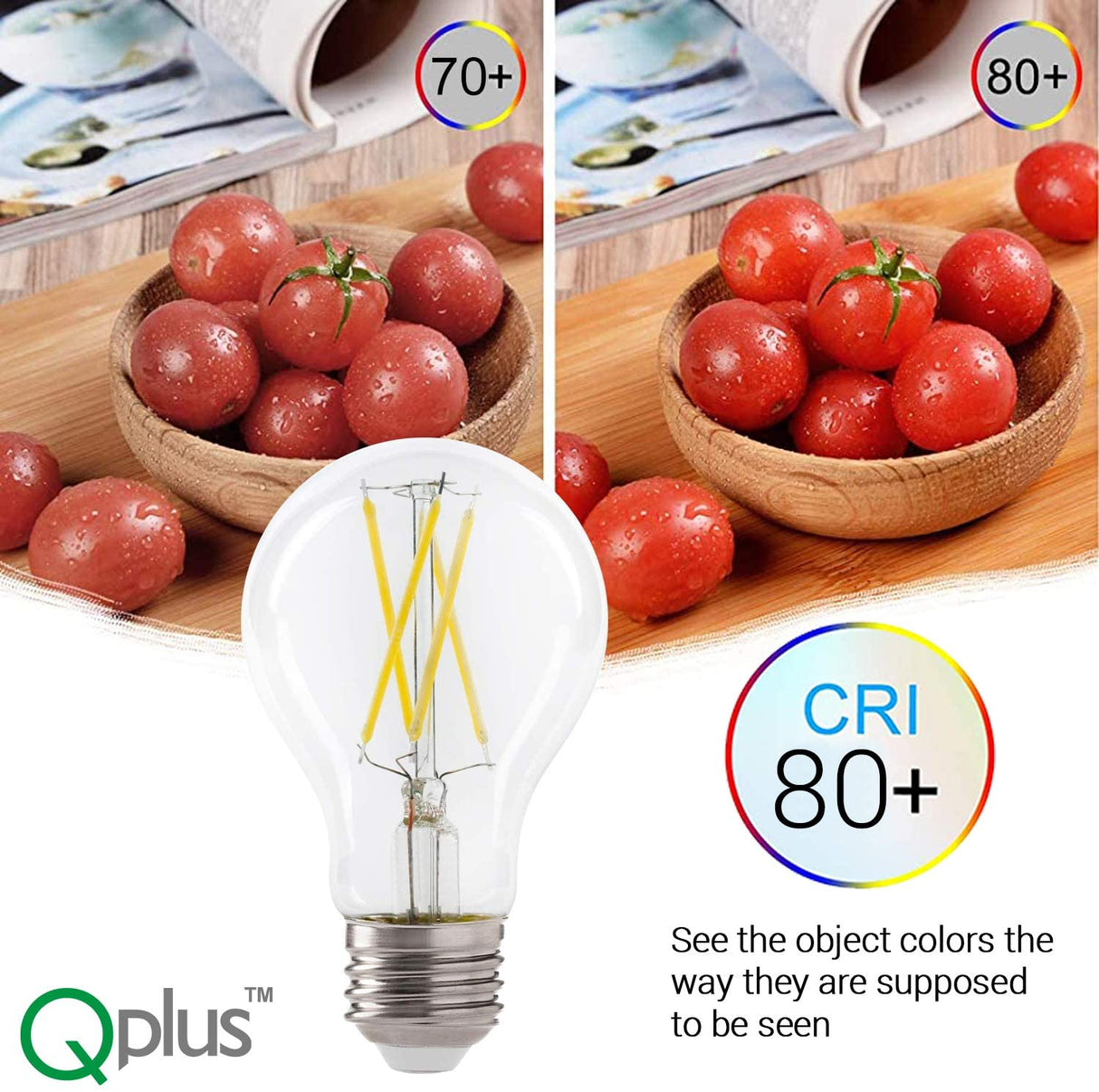 QPlus Ampoule LED à filament photocellule A19, 9 W, 800 lm, 1 CCT (3 000 K/5 000 K), non variable, capteur du crépuscule à l'aube, certifié Energy Star, répertorié UL, garantie de 3 ans
