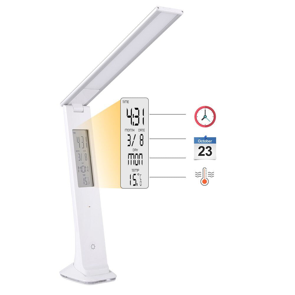 Lampe de bureau LED de style mince et élégante rechargeable QPlus avec affichage numérique - 3 niveaux de luminosité