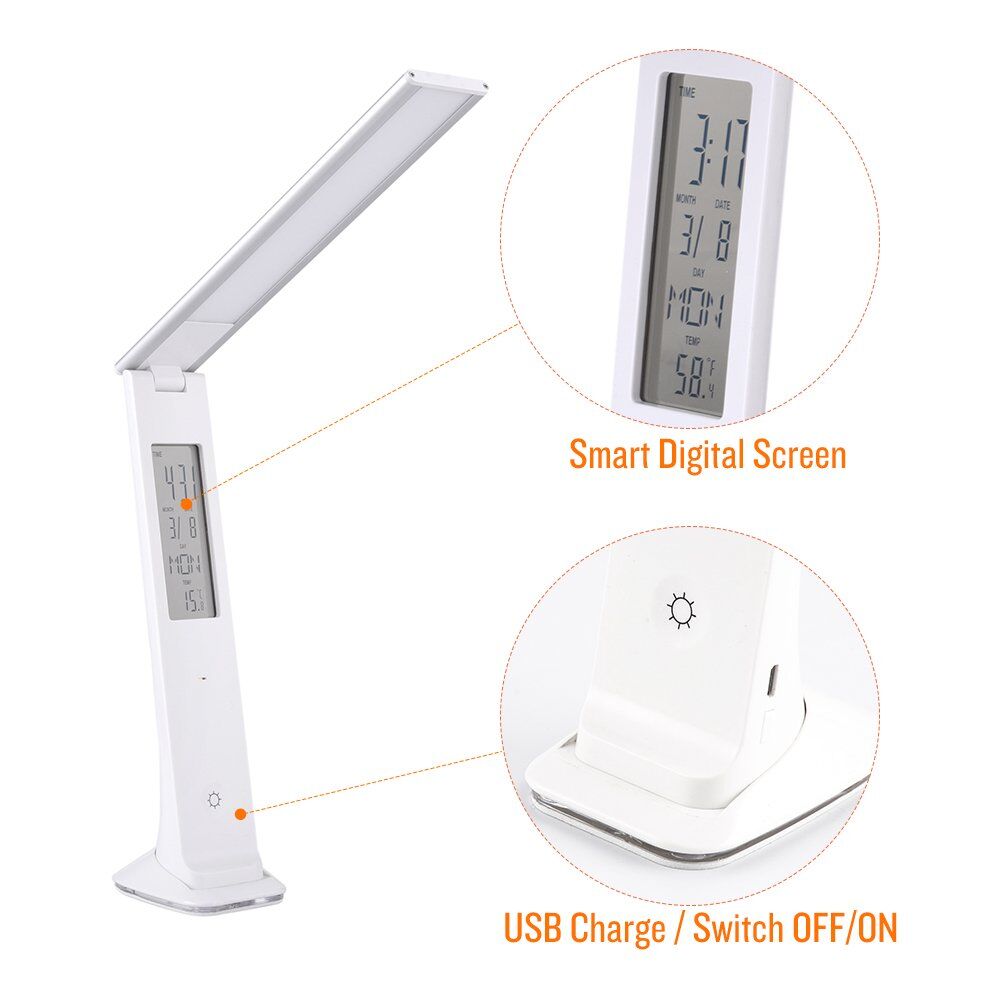 Lampe de bureau LED de style mince et élégante rechargeable QPlus avec affichage numérique - 3 niveaux de luminosité