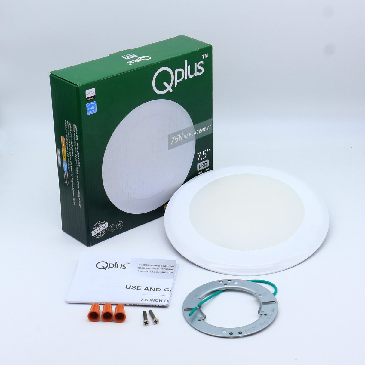 QPlus Plafonnier LED rond à intensité variable de 7,5 pouces, 15 W/1 050 lumens