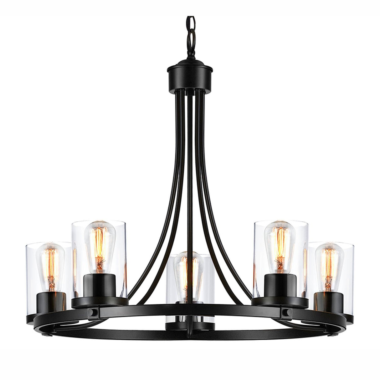 QPlus 5 Light Rustic Round Chandelier Pendant Lamp with E26 Bulb base & Clear Glass Shades - Black / Bronze - QPlus Home - Brighten Your Life
