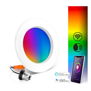 4 Inch Smart Downlight, E26 base, WiFi-No Hub, RGB 16 Million Colors & Tunable White (2700K-6500K), Wet Rated, Works with Alexa & Google Assistant