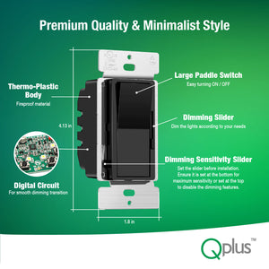 QPlus Premium Variateur 3 voies 2e génération avec plaque à vis – Certifié cUL et FCC (circuit numérique) – Noir