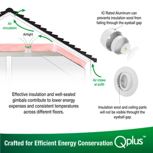 QPlus Lampe LED encastrable hermétique à cardan de 10,2 cm avec boîte de jonction en métal, 10 W, 750 lm, 4 CS (3 000 K/4 000 K/5 000 K/6 500 K/interrupteur), intensité variable, certifié Energy Star, liste ETL, classe IC, classe humide, 5 ans garantie