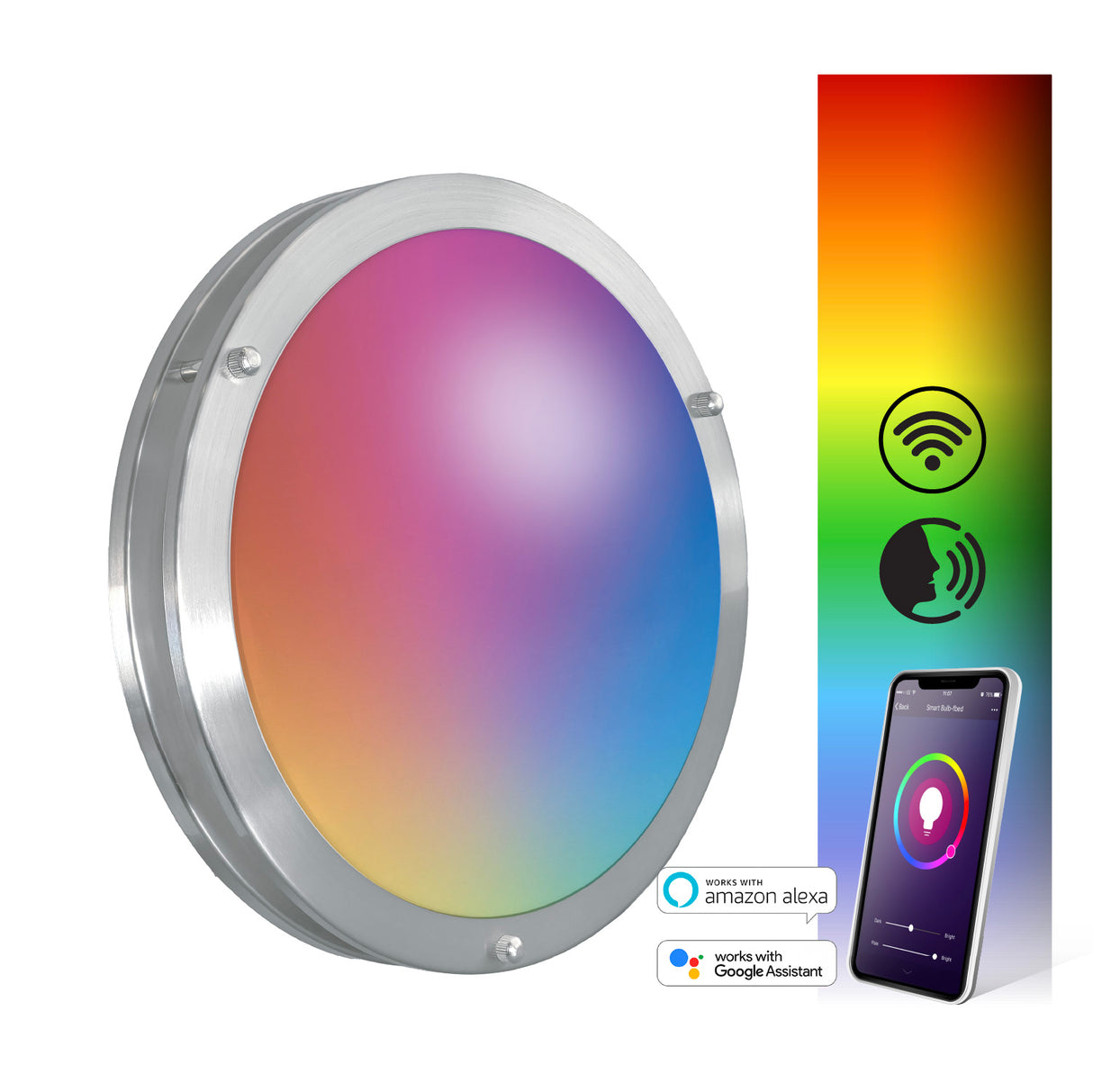 Qplus 12 Inch Smart LED Flush Mount Ceiling Light, Double Ring, WiFi-No Hub, RGB 16 Million Colors & Tunable White (2700K-6500K)15 Watts 1250LM, Works with Alexa & Google Assistant