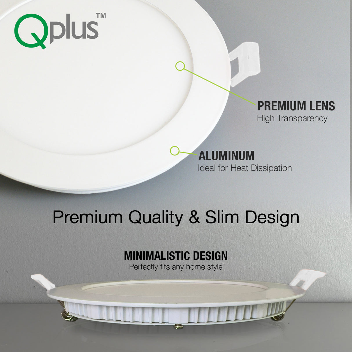 QPlus Spot LED encastrable fin de 15,2 cm avec boîte de jonction en métal, 13 W, 1050 lm, CCT unique, intensité variable, certifié Energy Star, homologué ETL, classé IC, emplacement humide, garantie de 5 ans