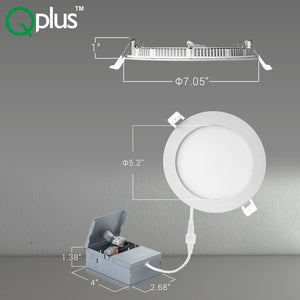 QPlus Spot LED encastrable fin de 15,2 cm avec boîte de jonction en métal, 13 W, 1050 lm, CCT unique, intensité variable, certifié Energy Star, homologué ETL, classé IC, emplacement humide, garantie de 5 ans