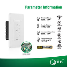 Charger l&#39;image dans la galerie, QPlus 3Way Smart Wifi Dimmer Switch - cUL &amp; FCC Certified (Digital Circuit) with Wall Plate
